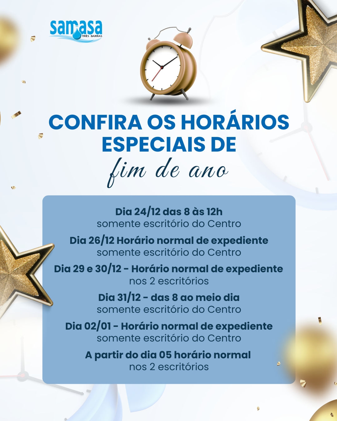Confira o horário especial de Final de Ano